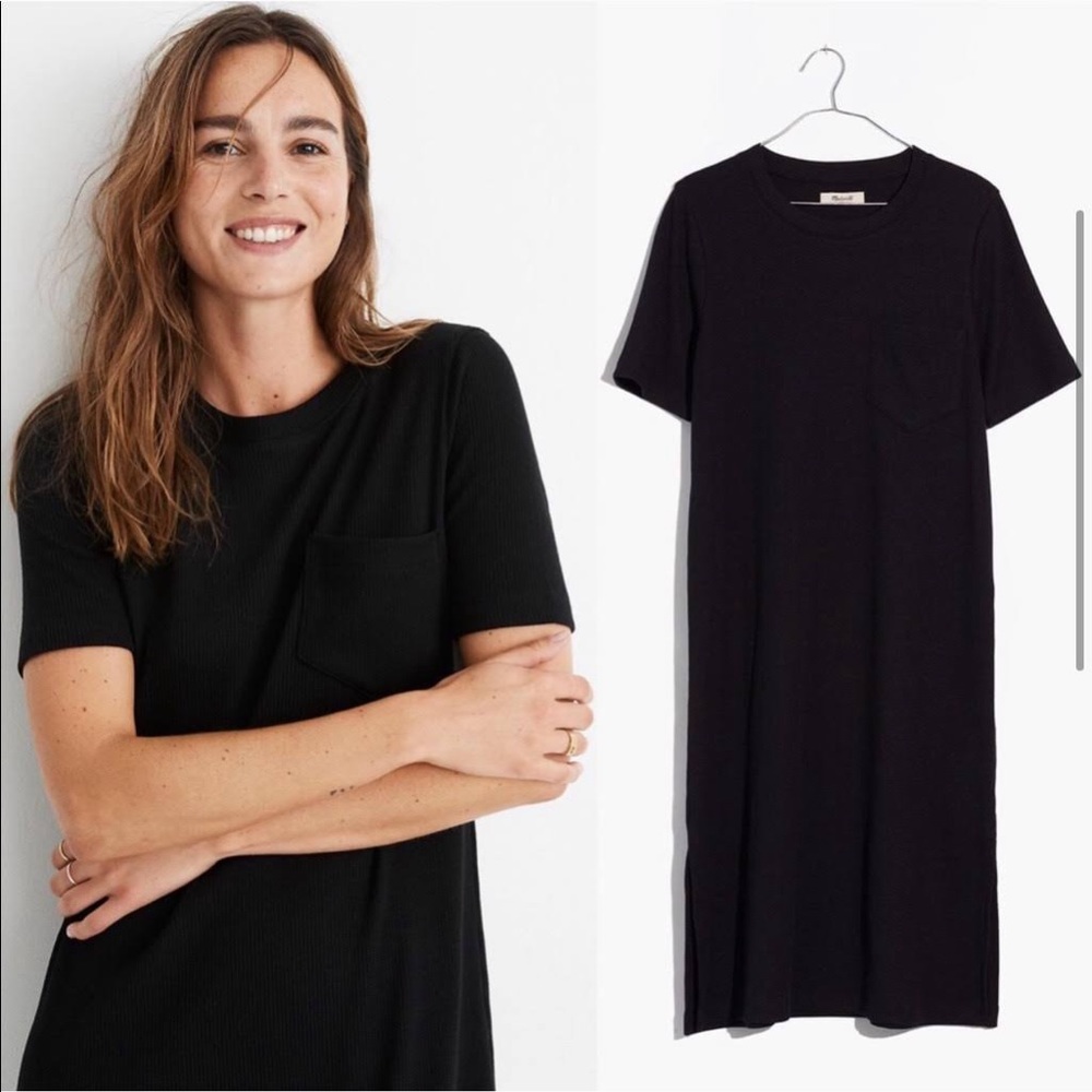 Madewell Black Short Sleeve Ribbed Pocket Tee Dropwaist Midi Dress
